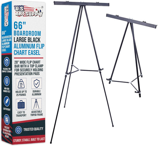 U.S. Art Supply 66" High Boardroom Black Aluminum Flip Chart Easel