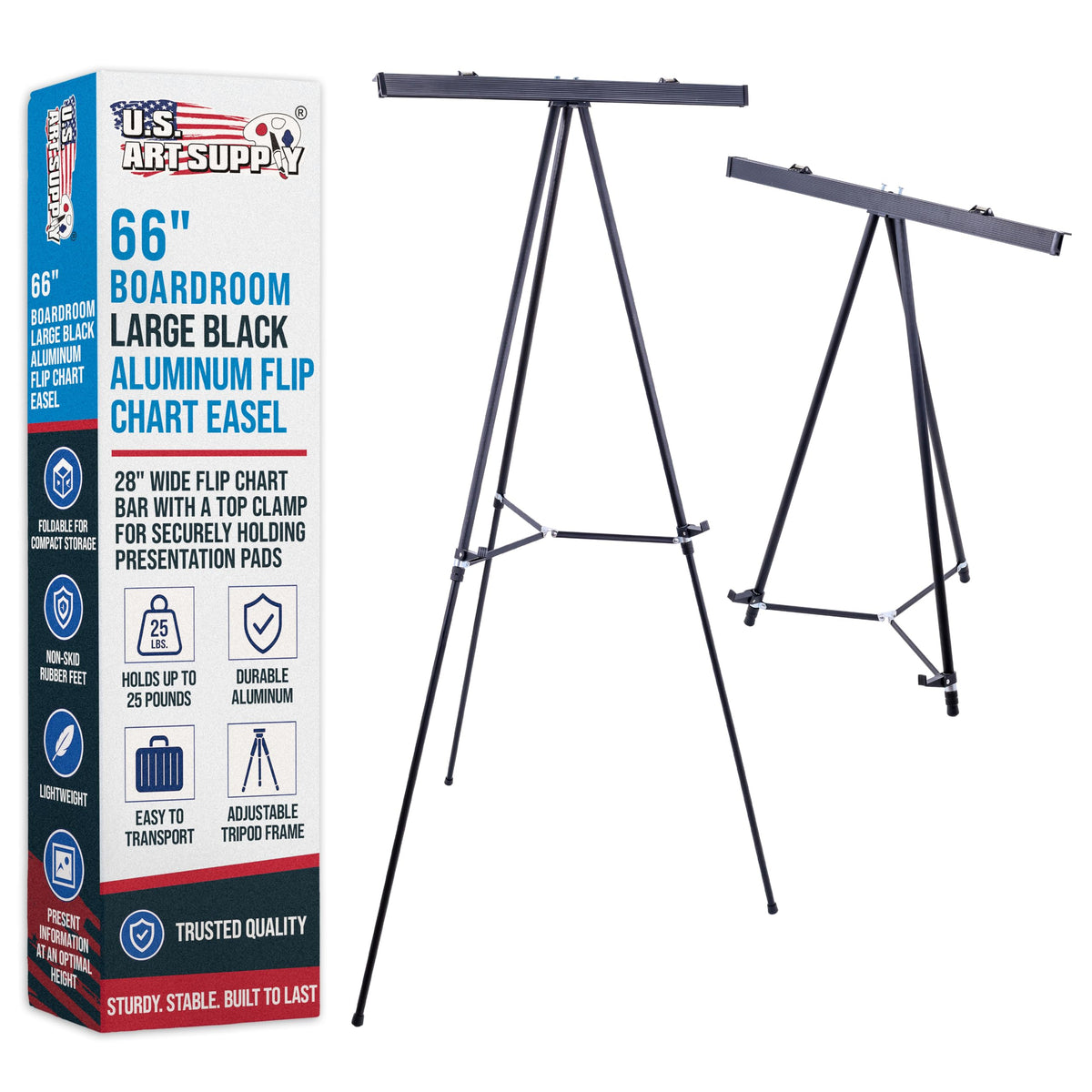 U.S. Art Supply 66" High Boardroom Black Aluminum Flip Chart Easel
