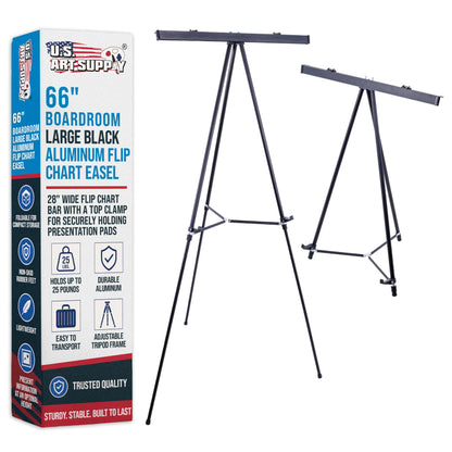 U.S. Art Supply 66" High Boardroom Black Aluminum Flip Chart Easel