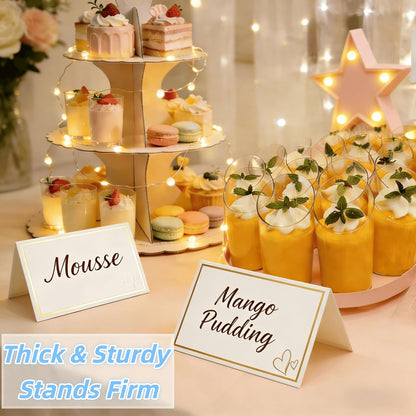 100 Pcs Elegant Name Place Cards for Table Setting with Gold Foil Border