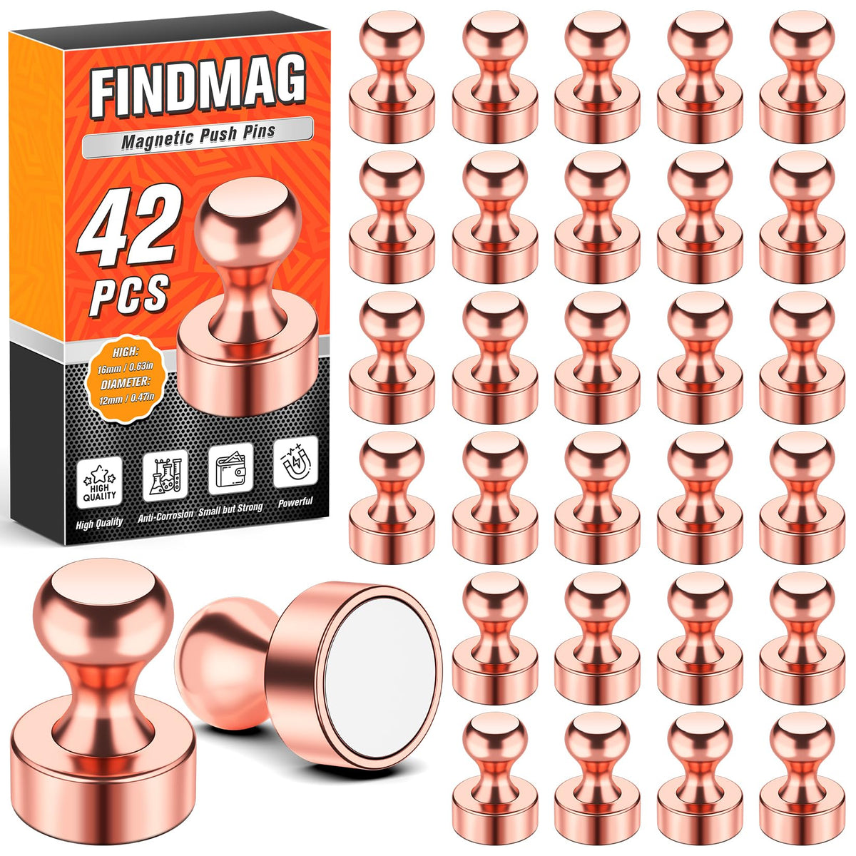 FINDMAG Fridge Magnets, Magnets for Whiteboard, Kitchen, 14 Pack, Colorful