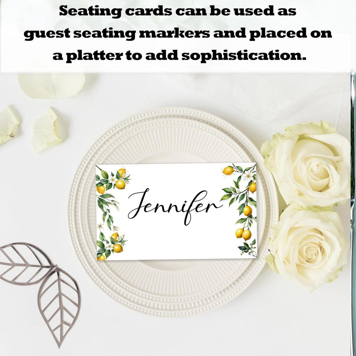 Lemon On Branch Place Cards For Girls, Italy Yellow Lemon Name Card For Table Setting, Spring Summer Party Favors Supplies, Mediterranean Tent Cards Decor For Bridal Shower Wedding Baby Shower -13
