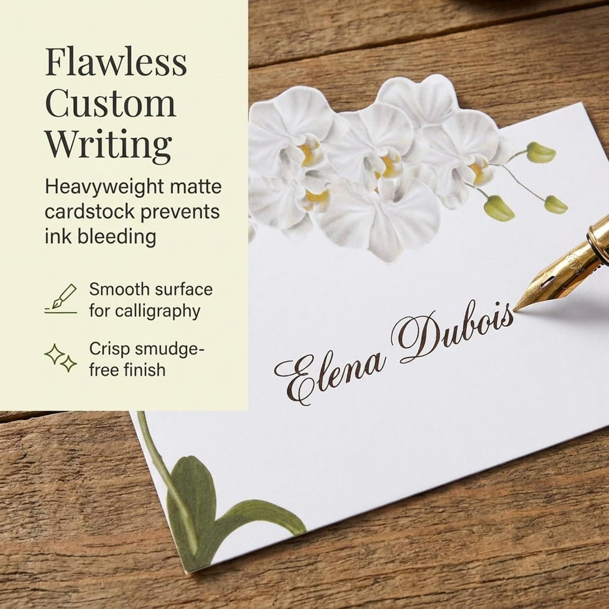 White Orchid Floral Place Cards 50 Count Wedding Tent Cards Table Setting