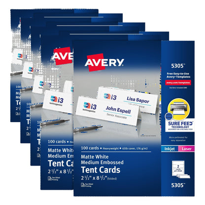 Avery Printable Tent Cards, 2.5" x 8.5", Matte White, 100 Place Cards