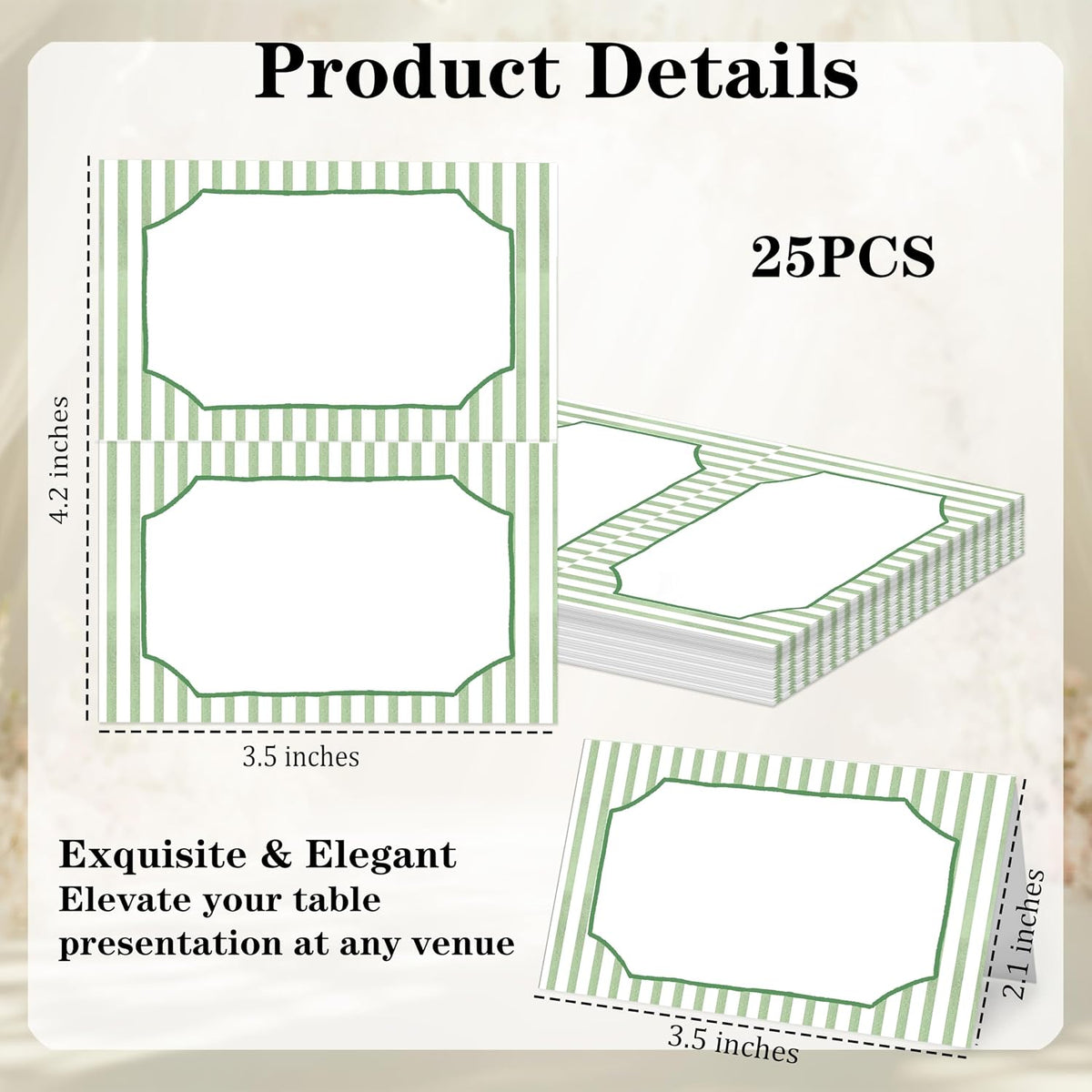 Green Striped Place Cards, Watercolor Tent Cards for Table Settings
