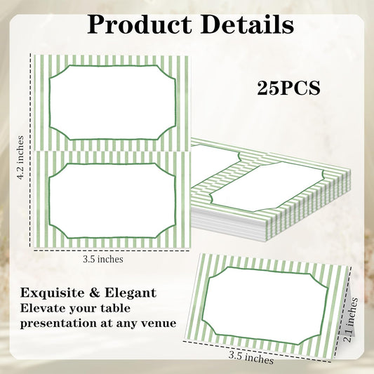 Green Striped Place Cards, Watercolor Tent Cards for Table Settings