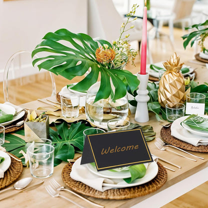 Place Cards for Table Setting - 50Pcs White Blank Table Place Cards with Gold Foil Border, Table Seating Name Cards for Weddings, Banquets Dinner Parties (Folfding Size 2x3.75 inches) (Black)