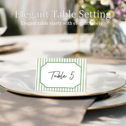 Green Striped Place Cards, Watercolor Tent Cards for Table Settings