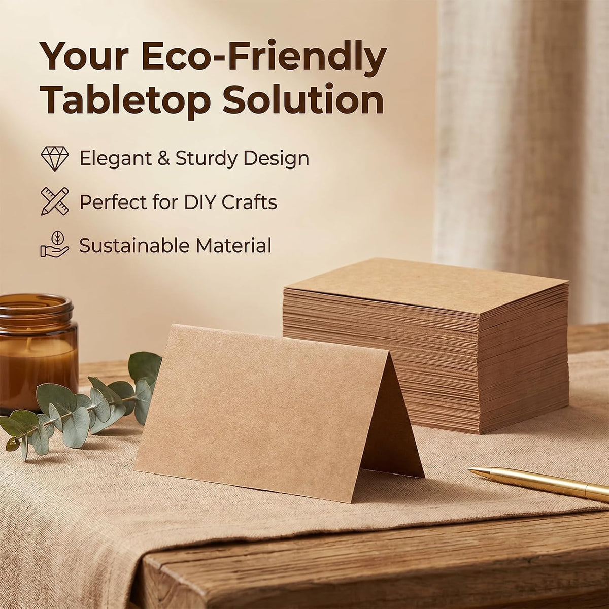 100Pcs Place Cards for Wedding Table Seating Chart, Blank Folded Write-On Kraft Paper Name Tent Cards & Food Labels for Party Buffet, Reception Supplies for Dinner Parties, Banquets, Events