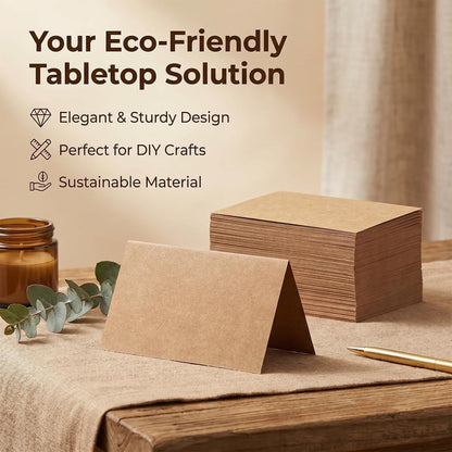 100Pcs Place Cards for Wedding Table Seating Chart, Blank Folded Write-On Kraft Paper Name Tent Cards & Food Labels for Party Buffet, Reception Supplies for Dinner Parties, Banquets, Events