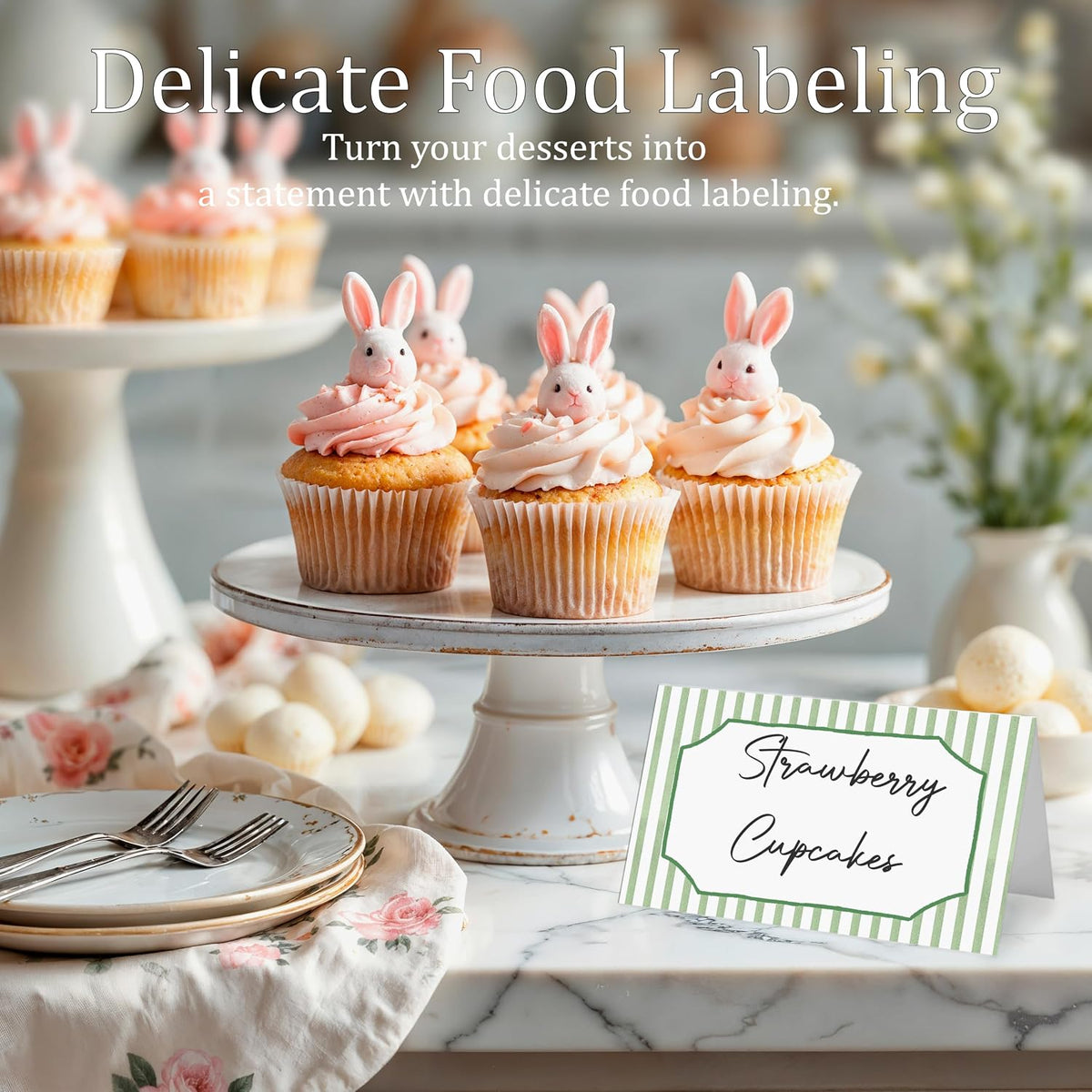 Green Striped Place Cards, Watercolor Tent Cards for Table Settings