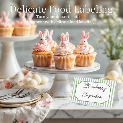 Green Striped Place Cards, Watercolor Tent Cards for Table Settings