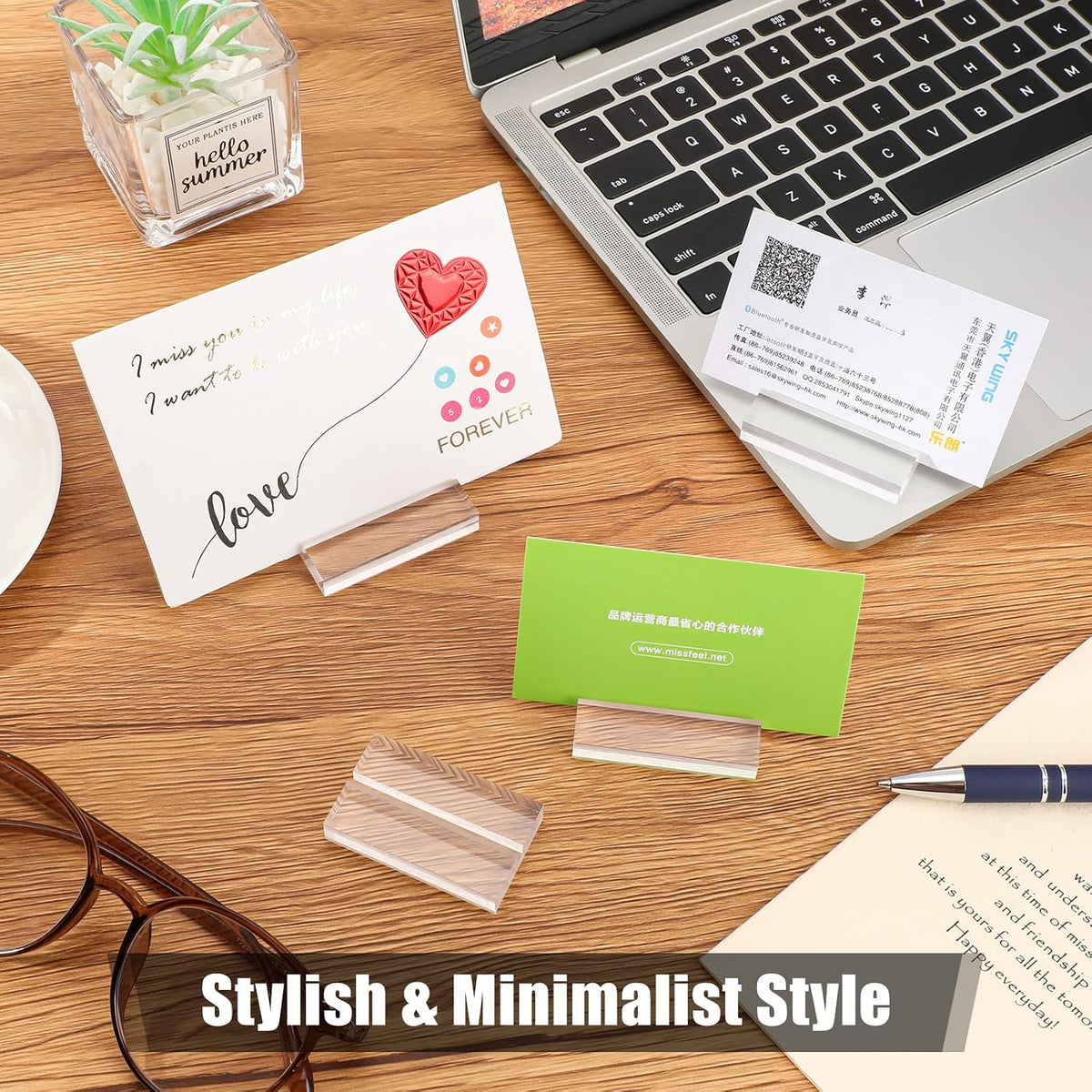Blulu 20 Pieces 2 Inch Acrylic Place Card Holders Clear Stands Base with 3 mm Card Slot Numbers Display Table Sign for Wedding Exhibition Office Cafe Restaurant Photo Menu Meeting Table Decorations