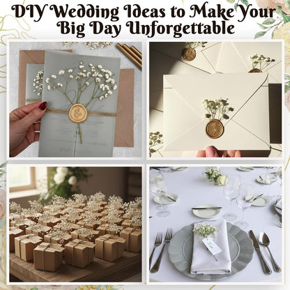 50 Place Cards Wax Seal,Gold Seal,Baby's Breath