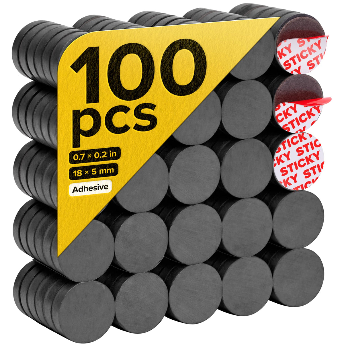 Strong Ceramic Round Adhesive Magnets, 0.7x0.12 (18x3mm), 100 Pcs