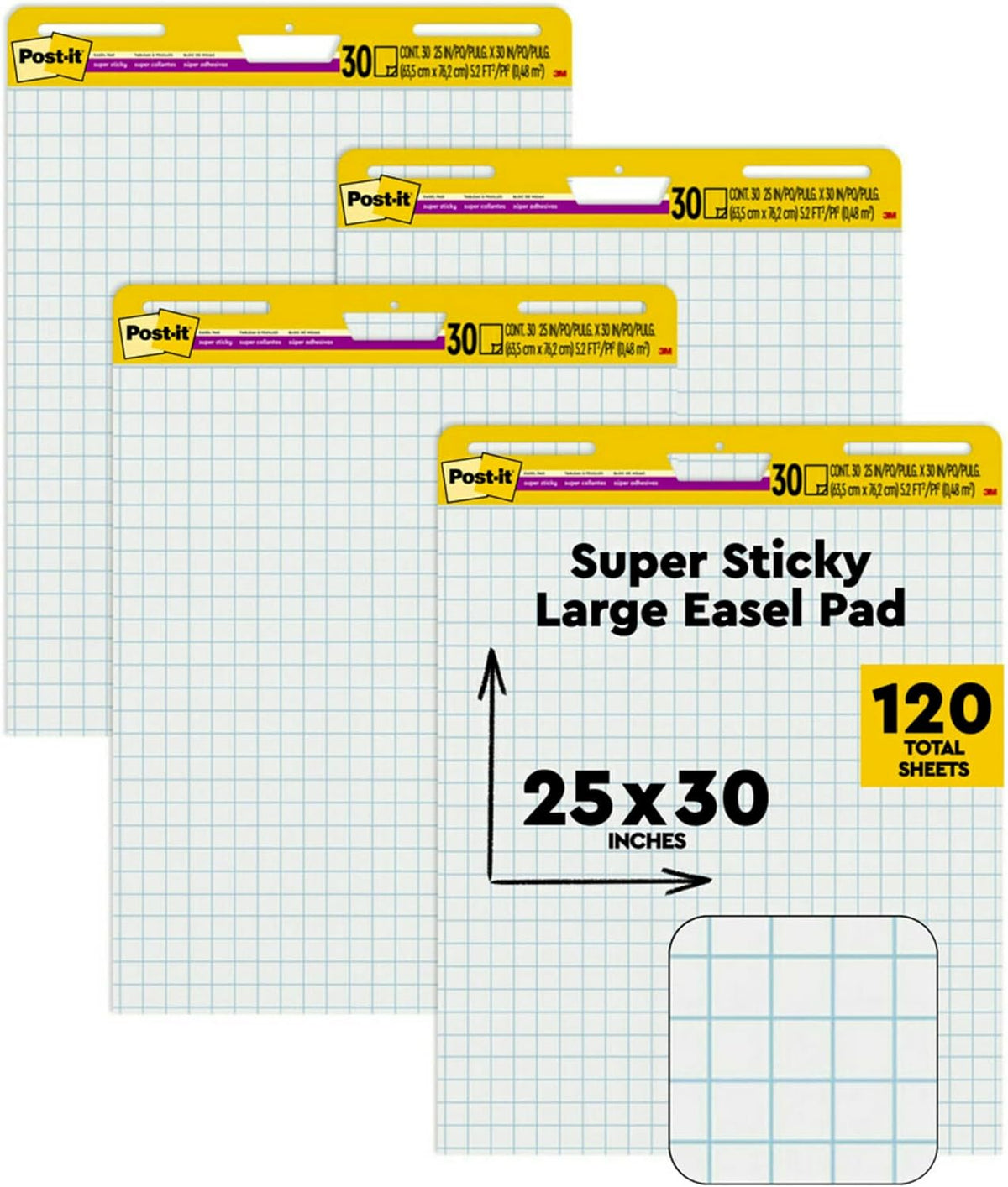Post-it Super Sticky Easel Pad, 25 x 30 in, White Grid, 4 Pads