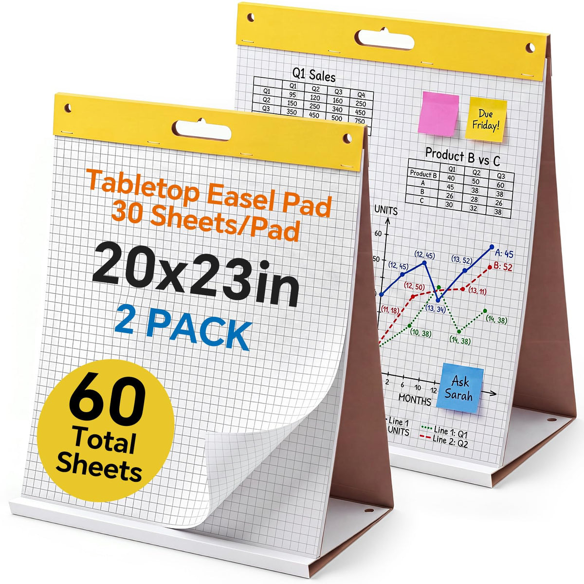 Sabary 2 Pack Tabletop Easel Pads, 25 x 30 Inch, Self-standing Flip Chart