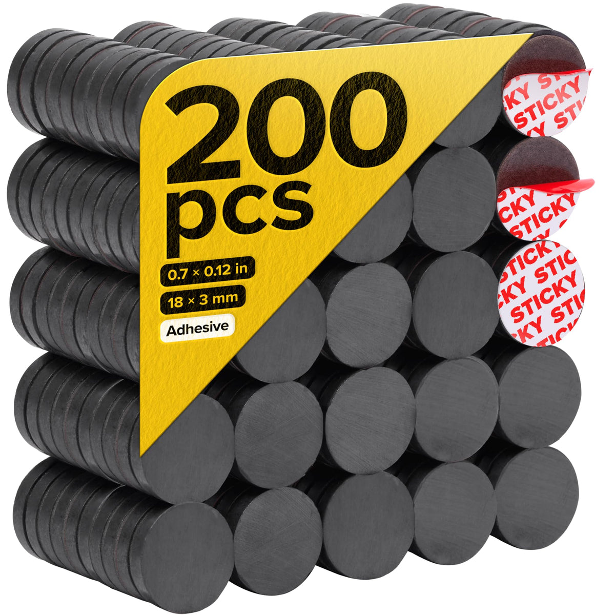Strong Ceramic Round Adhesive Magnets, 0.7x0.12 (18x3mm), 100 Pcs