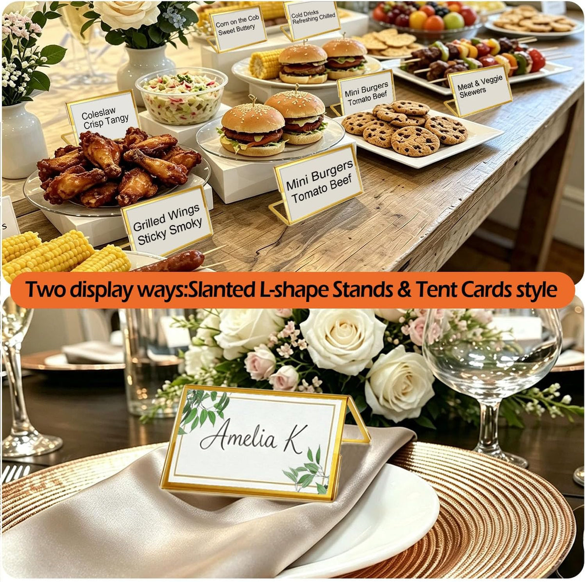 20pcs Food Labels for Party Buffet, 3.5"x2"Acrylic Sign Holder,Place Cards