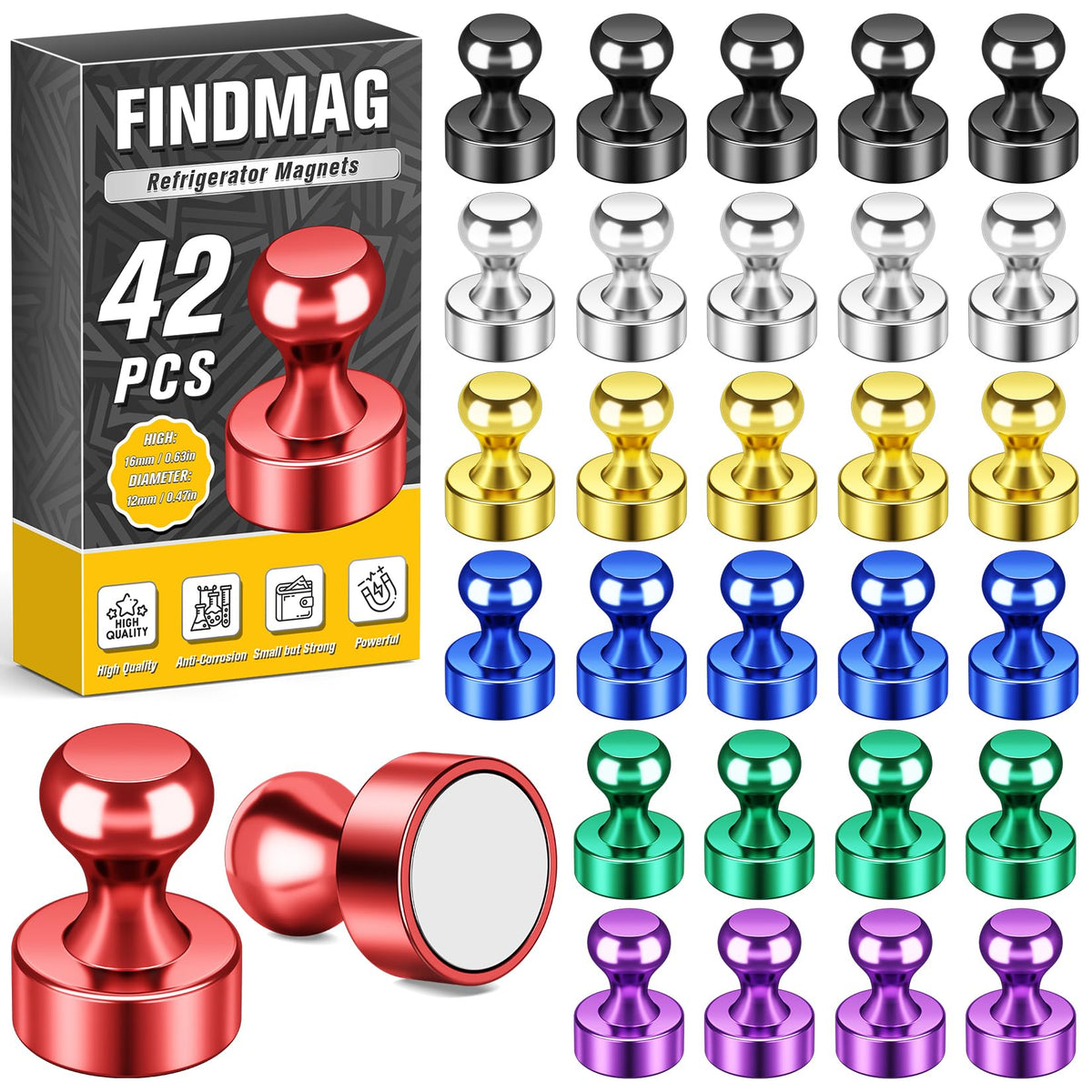 FINDMAG Fridge Magnets, Magnets for Whiteboard, Kitchen, 14 Pack, Colorful