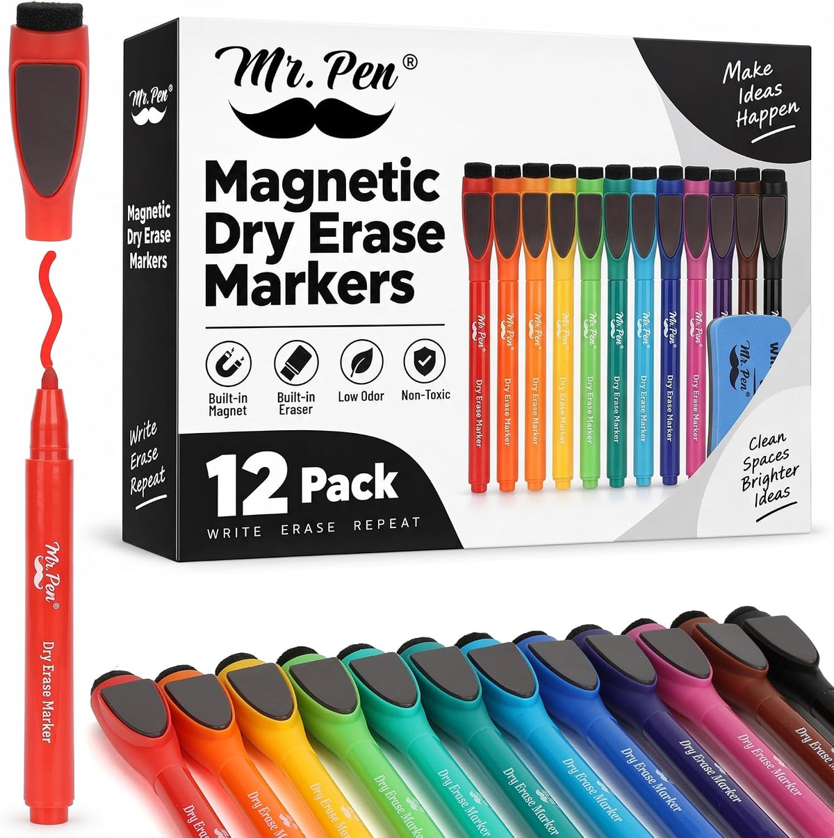 Mr. Pen- Magnetic Dry Erase Markers, 12 Pack with Whiteboard Eraser
