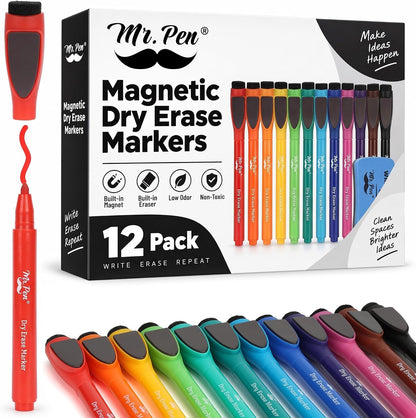 Mr. Pen- Magnetic Dry Erase Markers, 12 Pack with Whiteboard Eraser