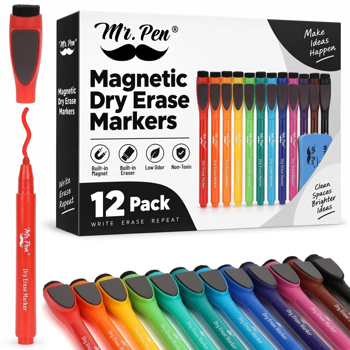 Mr. Pen- Magnetic Dry Erase Markers, 12 Pack with Whiteboard Eraser