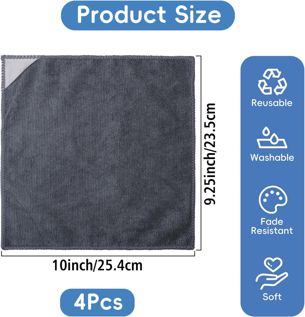 GoClimber 4 Pack Magnetic Microfiber Cleaning Cloth, Dry Erase Erasers Cleaner for Whiteboards, Blackboards, Chalkboards, Glassboards, Home, Office, School, Gray, 10'' x 9.25''