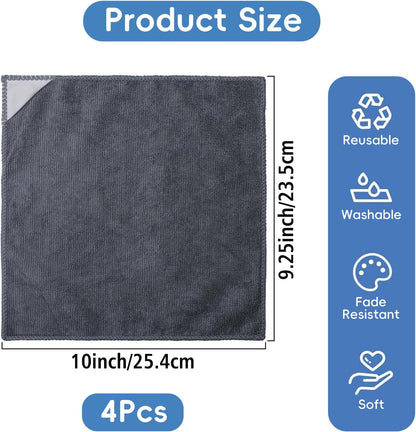 GoClimber 4 Pack Magnetic Microfiber Cleaning Cloth, Dry Erase Erasers Cleaner for Whiteboards, Blackboards, Chalkboards, Glassboards, Home, Office, School, Gray, 10'' x 9.25''