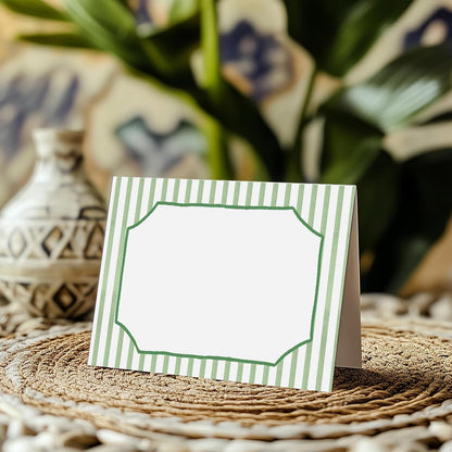 Green Striped Place Cards, Watercolor Tent Cards for Table Settings