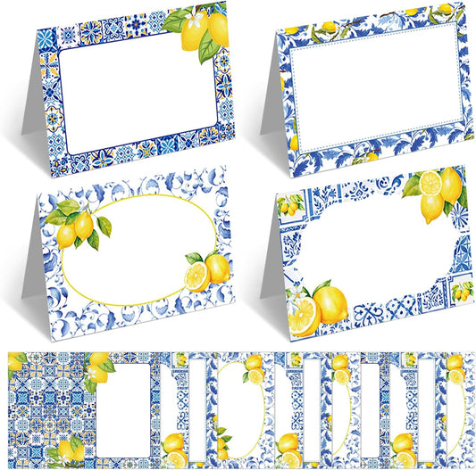 Jetec 48 Pcs Capri Lemon Place Cards Yellow and Blue Tile Table Name Cards