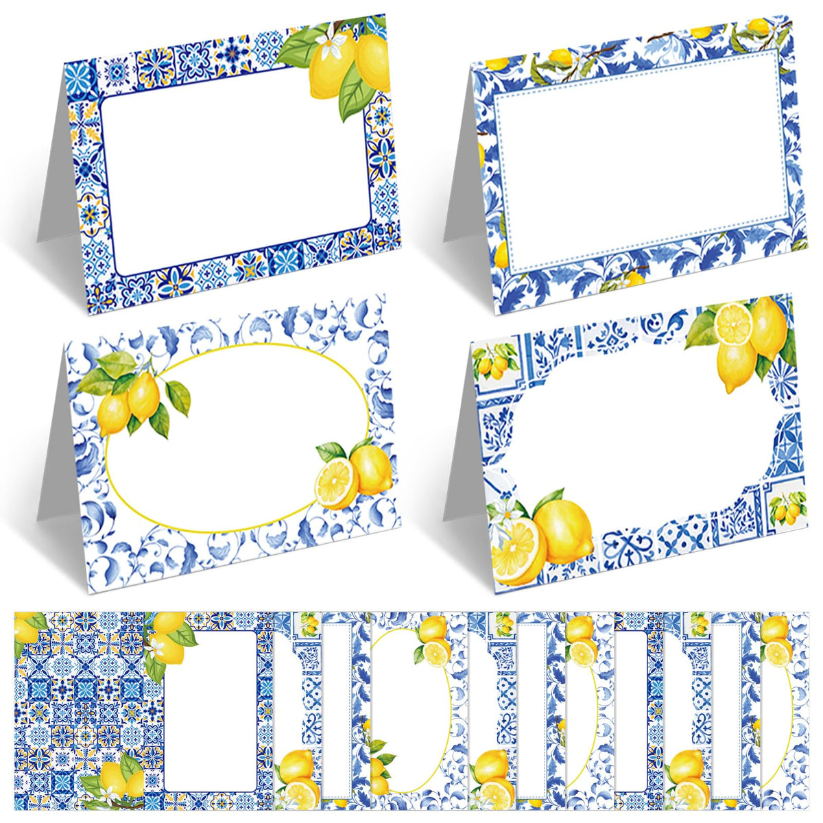 Jetec 48 Pcs Capri Lemon Place Cards Yellow and Blue Tile Table Name Cards