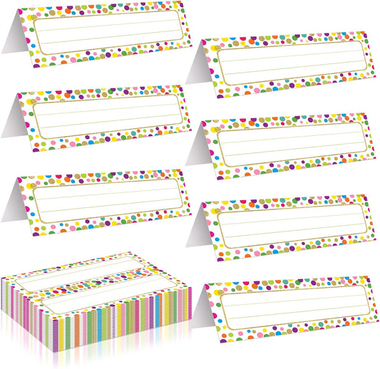 48 Pcs Tented Nameplates for Desk, 9" x 3" Confetti Student Desk Name Tags