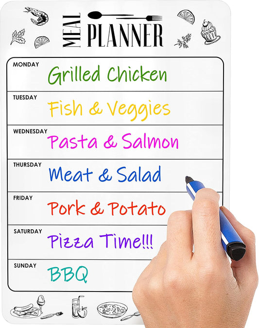 Dry Erase Magnetic Meal Planner for Refrigerator A4 (8.5x12 inch) - Magnet Weekly Menu Board for Fridge - Magnetic Menu White Board - Fridge Meal Planner Magnet - Dinner Meal Planner Dry Erase Board