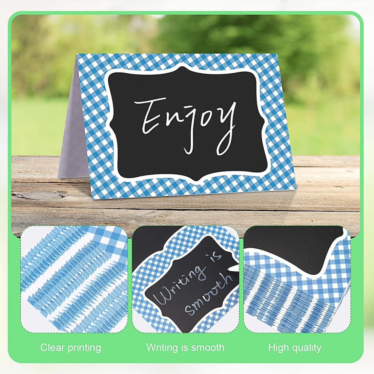 24 Pcs Blue Gingham Food Labels, 4 x 6 Inch Tent Cards for Oktoberfest