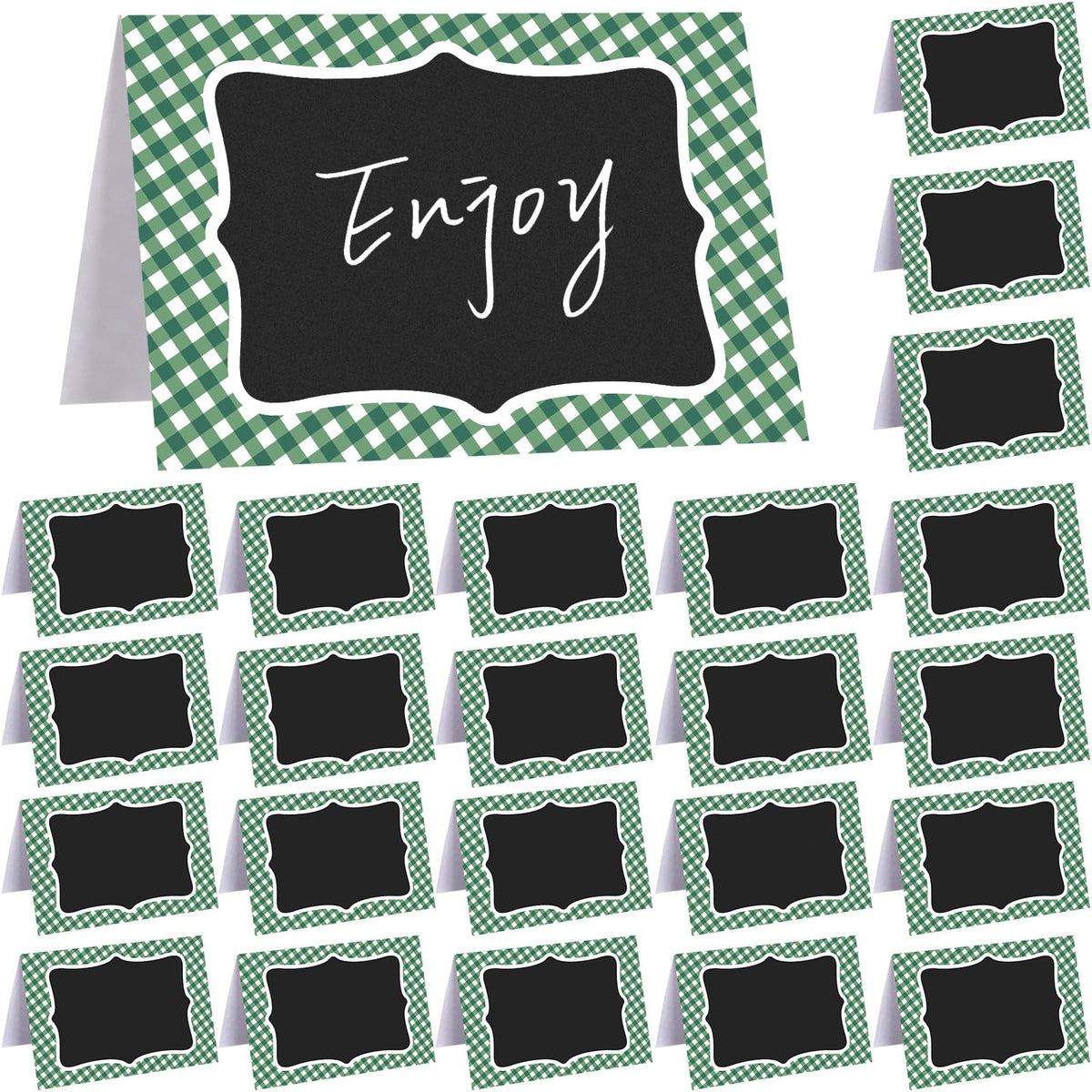 24 Pcs Blue Gingham Food Labels, 4 x 6 Inch Tent Cards for Oktoberfest