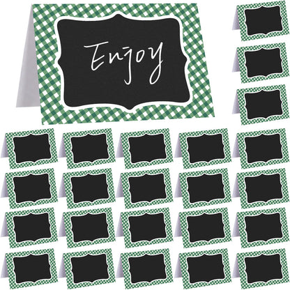 24 Pcs Blue Gingham Food Labels, 4 x 6 Inch Tent Cards for Oktoberfest