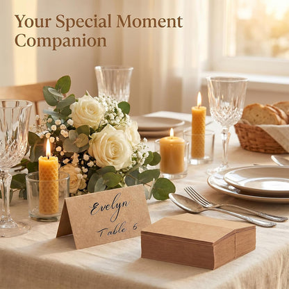 100Pcs Place Cards for Wedding Table Seating Chart, Blank Folded Write-On Kraft Paper Name Tent Cards & Food Labels for Party Buffet, Reception Supplies for Dinner Parties, Banquets, Events