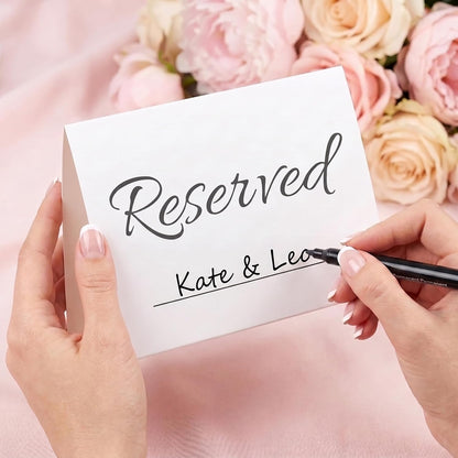 20 Pack Modern Reserved Table Sign With Name Line - Reserved Signs For Wedding - White Reserved Signs - Wedding Accessories - Tent Cards For Reserving Seats & Places - Place Cards for Party, Event