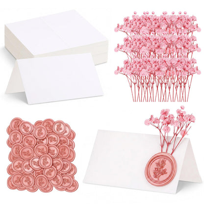 50 Place Cards Wax Seal,Gold Seal,Baby's Breath