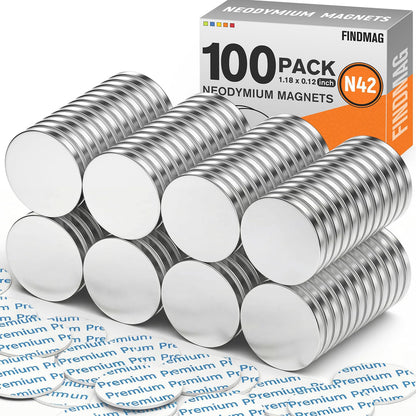 FINDMAG 4 Pcs Neodymium Disc Magnets, Adhesive Magnets, 1.18'' D x 1/8'' H