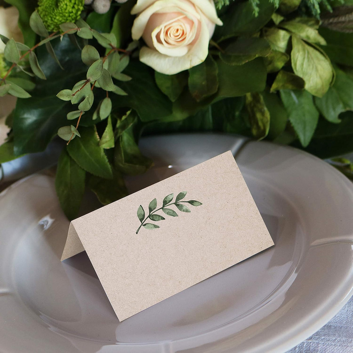 321Done Place Cards, Name Cards, 3.5x2, Set of 24, Green Leaves Tan