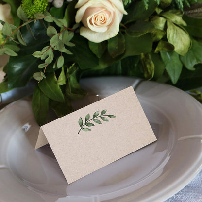 321Done Place Cards, Name Cards, 3.5x2, Set of 24, Green Leaves Tan