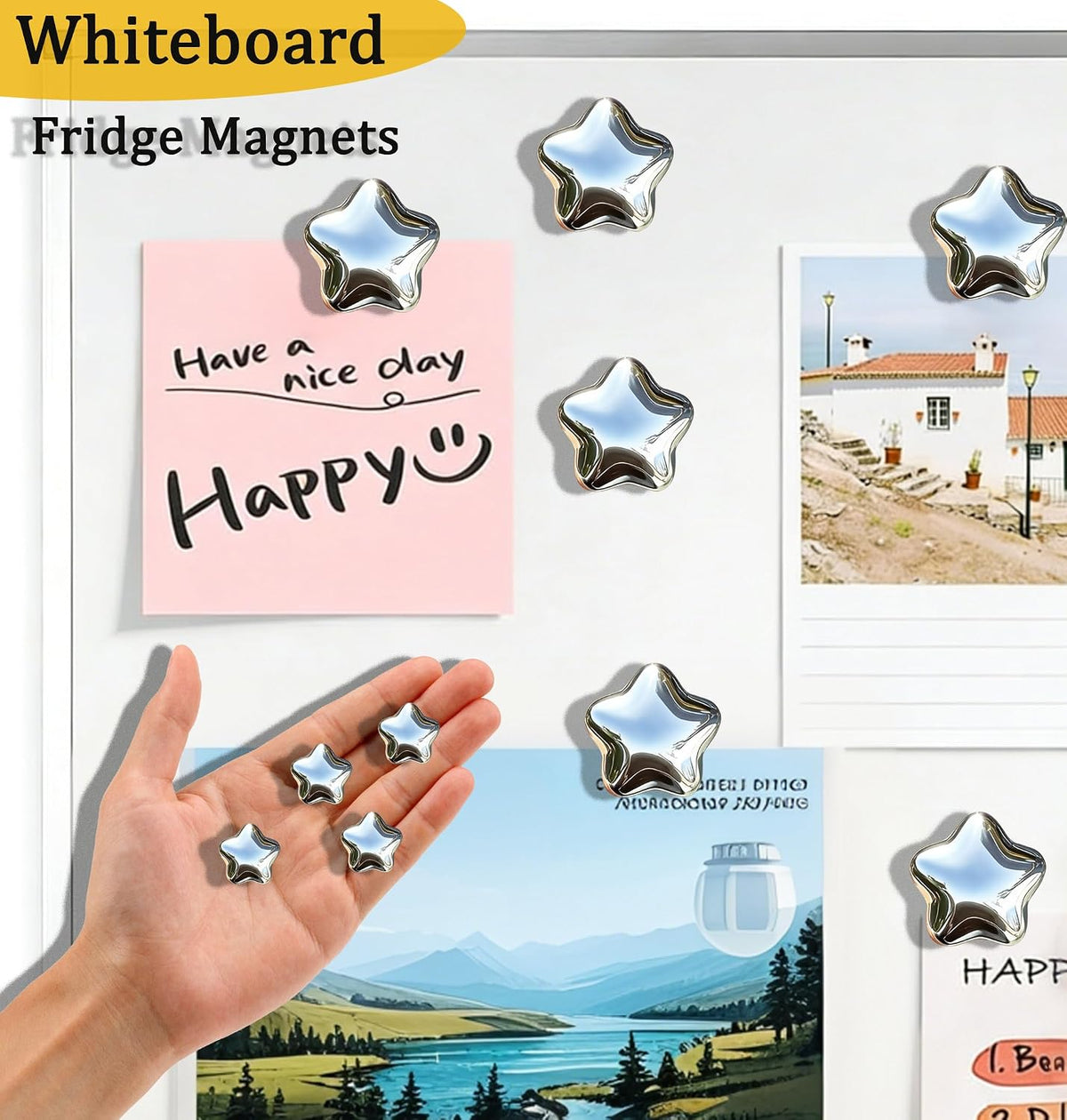 Fridge Magnets,15Pcs Silver Star Magnets Refrigerator Decorative