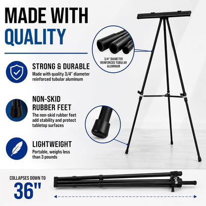 U.S. Art Supply 66" High Boardroom Black Aluminum Flip Chart Easel