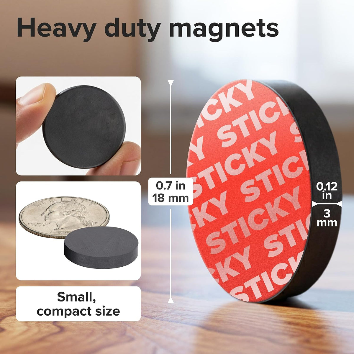 Strong Ceramic Round Adhesive Magnets, 0.7x0.12 (18x3mm), 100 Pcs