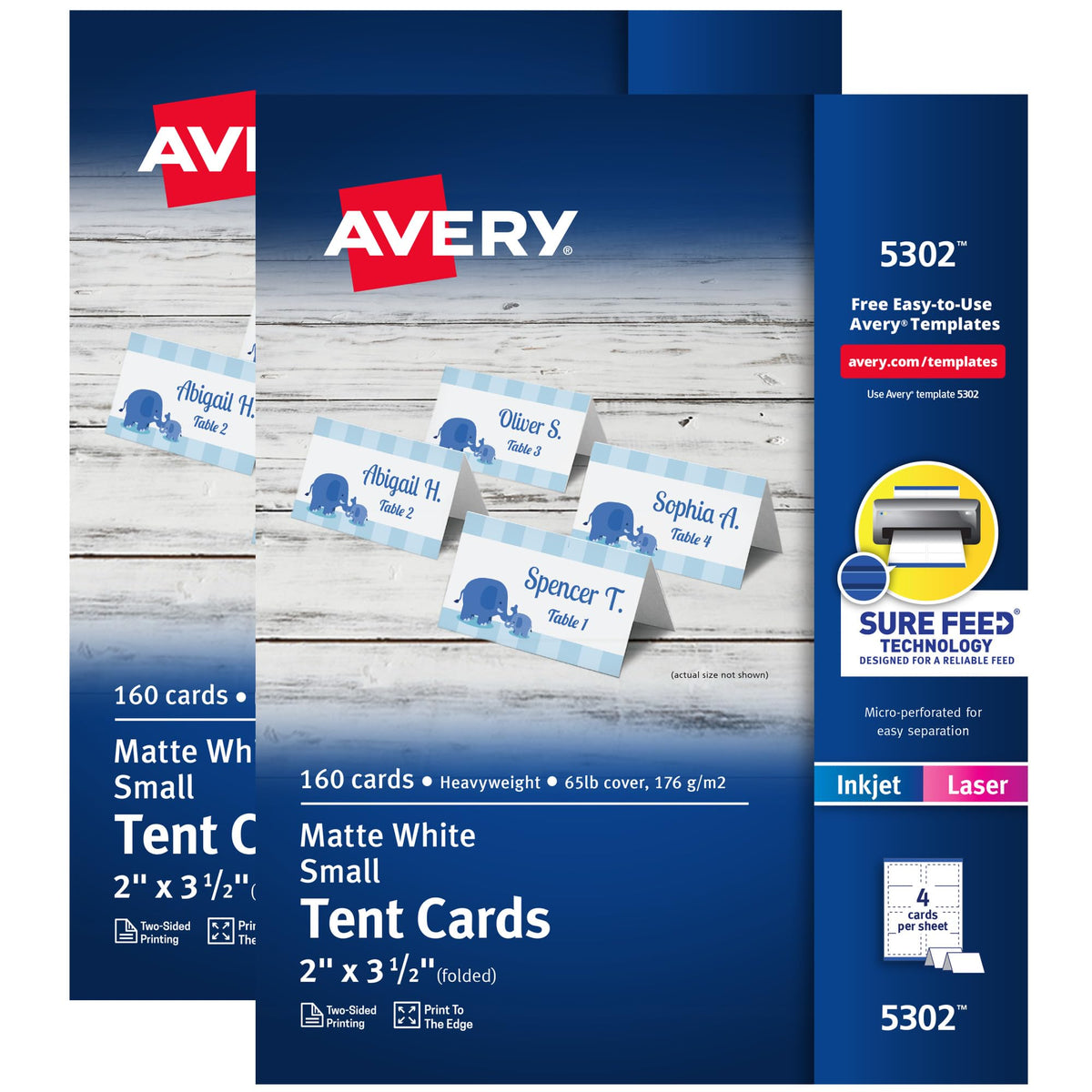 Avery Printable Tent Cards, 2" x 3.5", Matte White, 160 Place Cards
