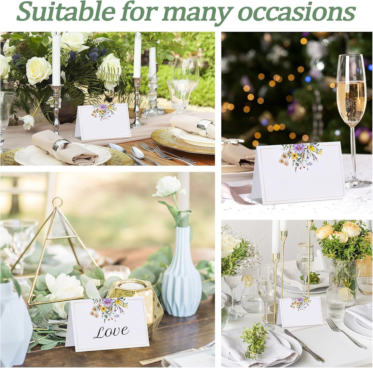 QDOAOF-60pcs Floral Wildflower Place Cards, Paper Size 4.33x3.54 Inch, Tent Card, Escort Card, Name Cards, Wedding Place Cards for Table, Dinner Parties, Seating Cards (Style B)