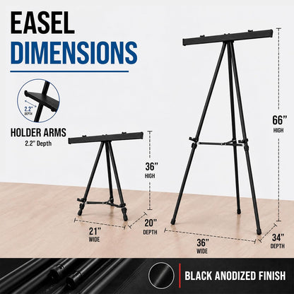 U.S. Art Supply 66" High Boardroom Black Aluminum Flip Chart Easel