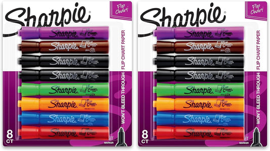 SHARPIE Flip Chart Markers, Bullet Tip, Assorted Colors, 8 Pack (Pack of 2)